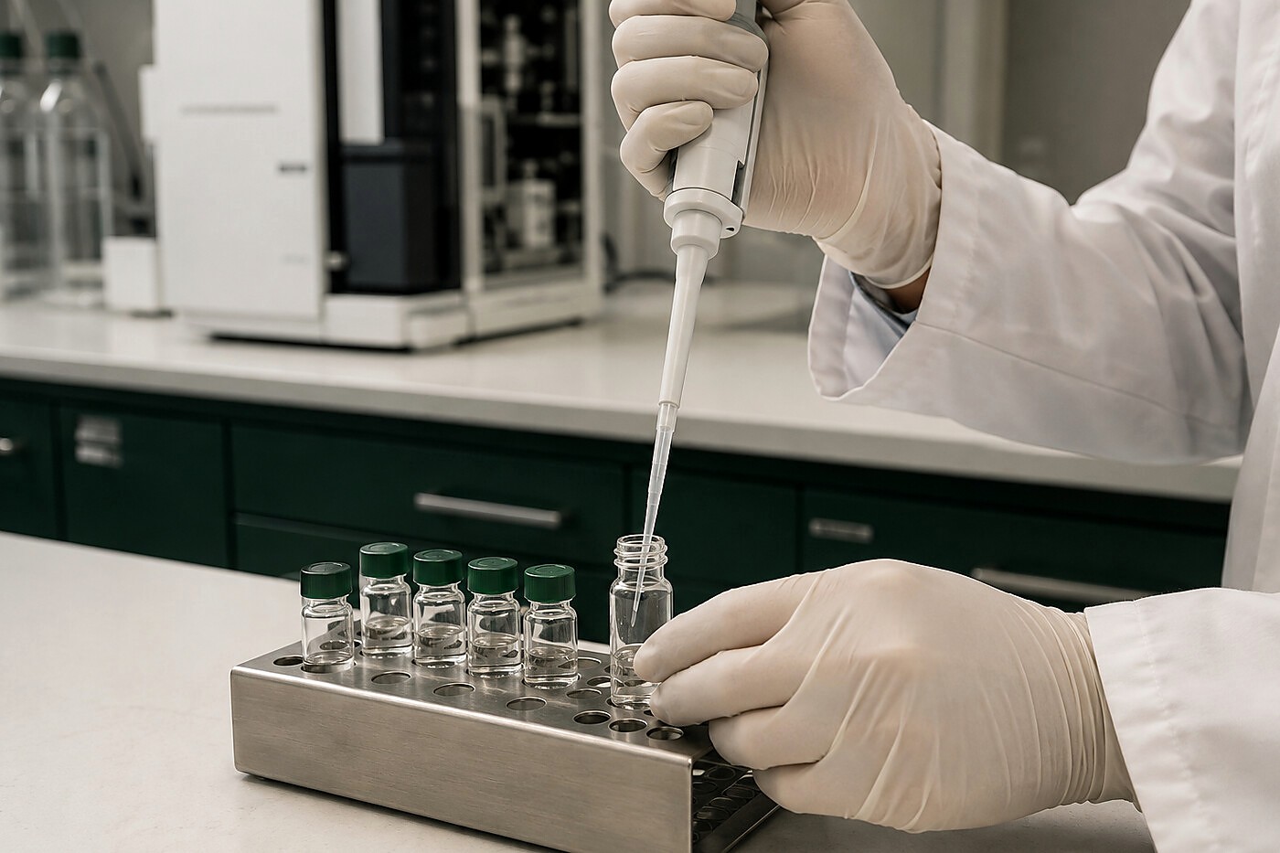 Certum Labs HPLC chromatography column with tubing and sample vials